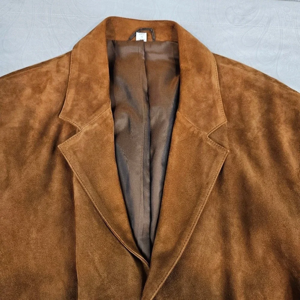 Marshall Field's Mens Brown Suede Leather Blazer Jacket 46R Vintage